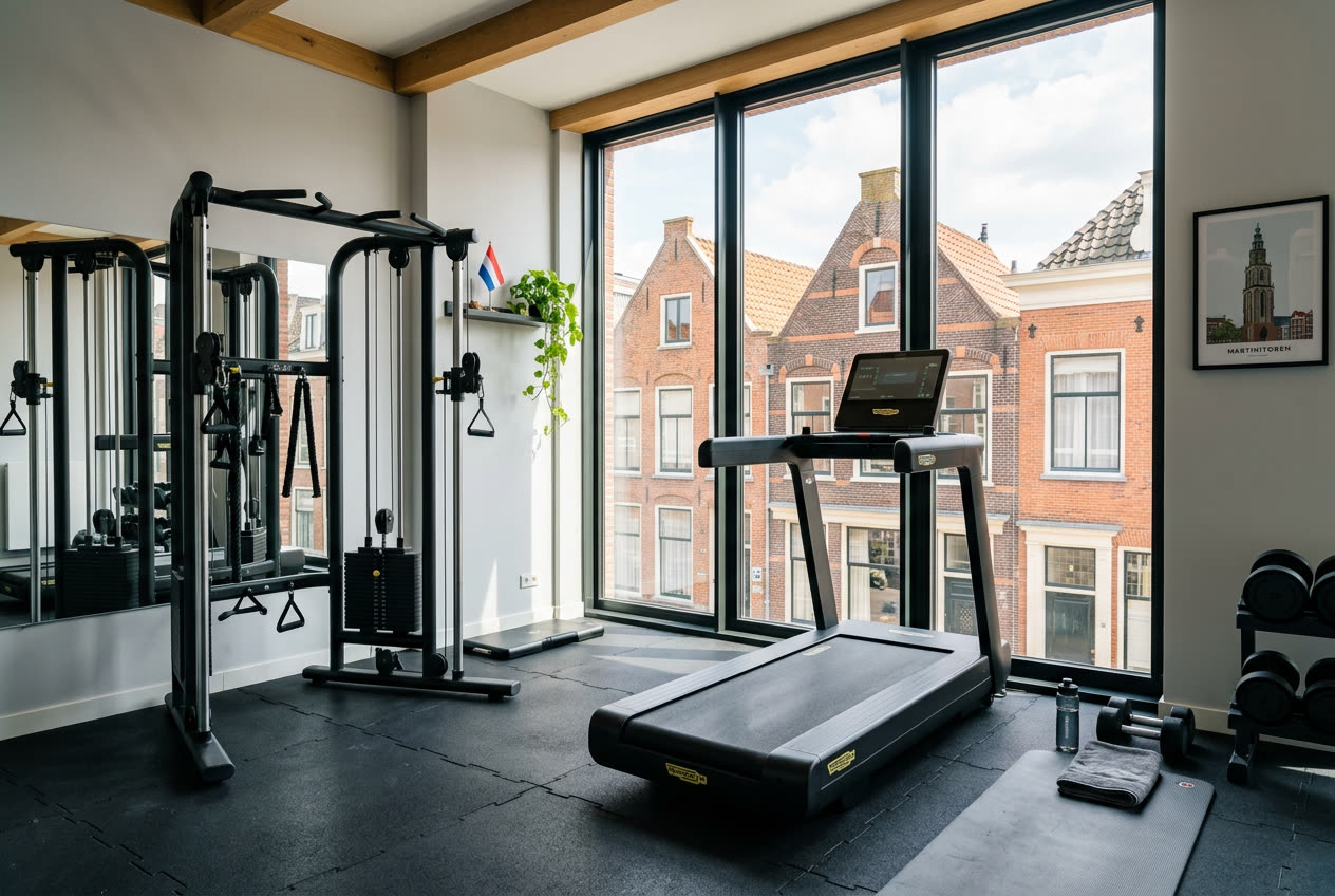 Groningen - Home gym met loopband & krachtstation geïnstalleerd door NEXON Installatie & Service